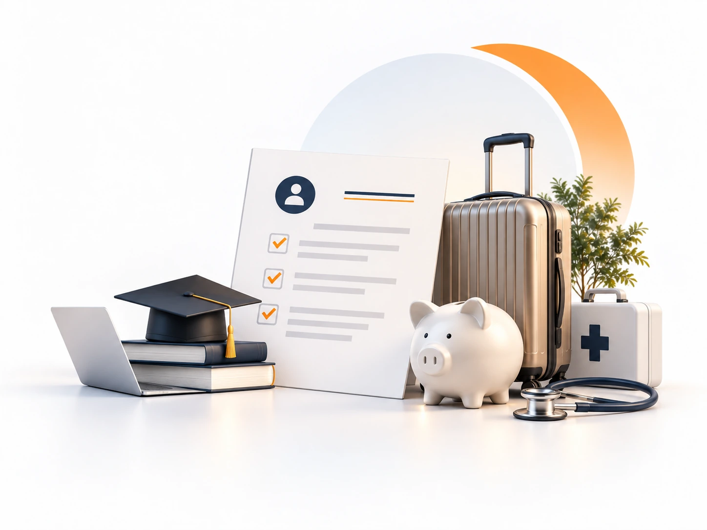 Personal planning scene representing financial needs such as education, travel and medical expenses