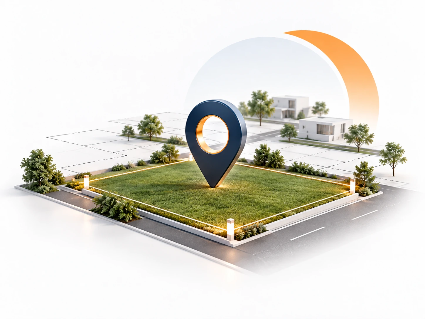 Residential land plot with a location marker in a planned neighbourhood